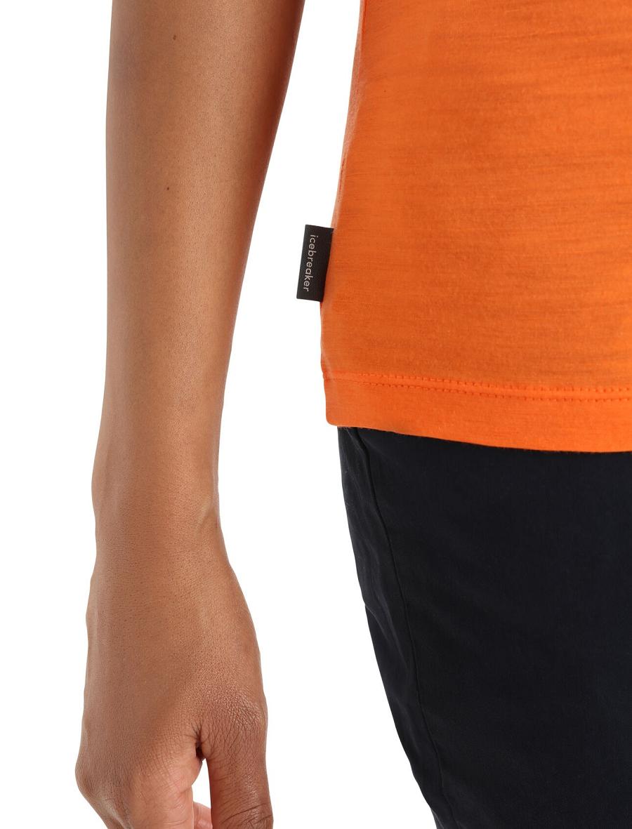 T Shirts Icebreaker Merino Tech Lite II Corta Sleeve Ski Stripes Femme Orange | FR 1593OKIR